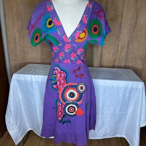 Desigual Purple V-Neck Short Sleeve Dress